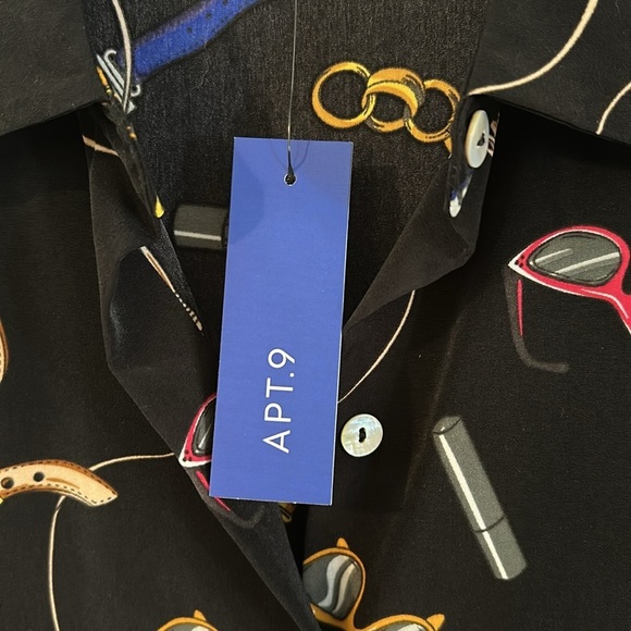 NWT Women’s Kohl’s Apt. 9 Button Front Black Chain Print Shirtdress Size Medium - Picture 7 of 11